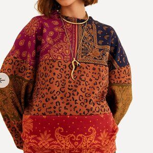 Women's Large FARM RIO Bandana Dream Mixed Leopard Texture Sweatshirt